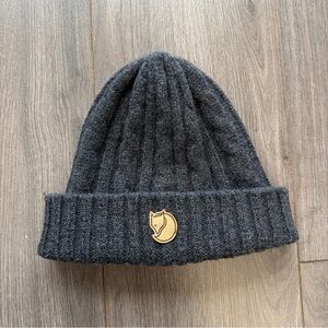 Fjallraven Gray Knit Beanie with Fox Logo